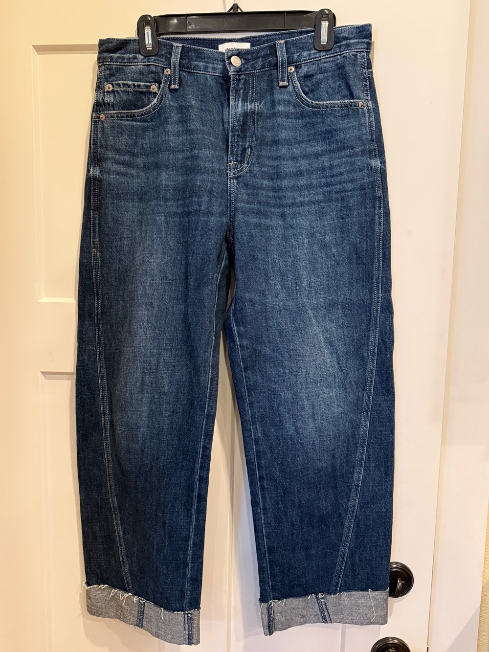 Pistola High Rise Wide Leg Crop Jeans Size 28 Dark Wash Cuffed Hem